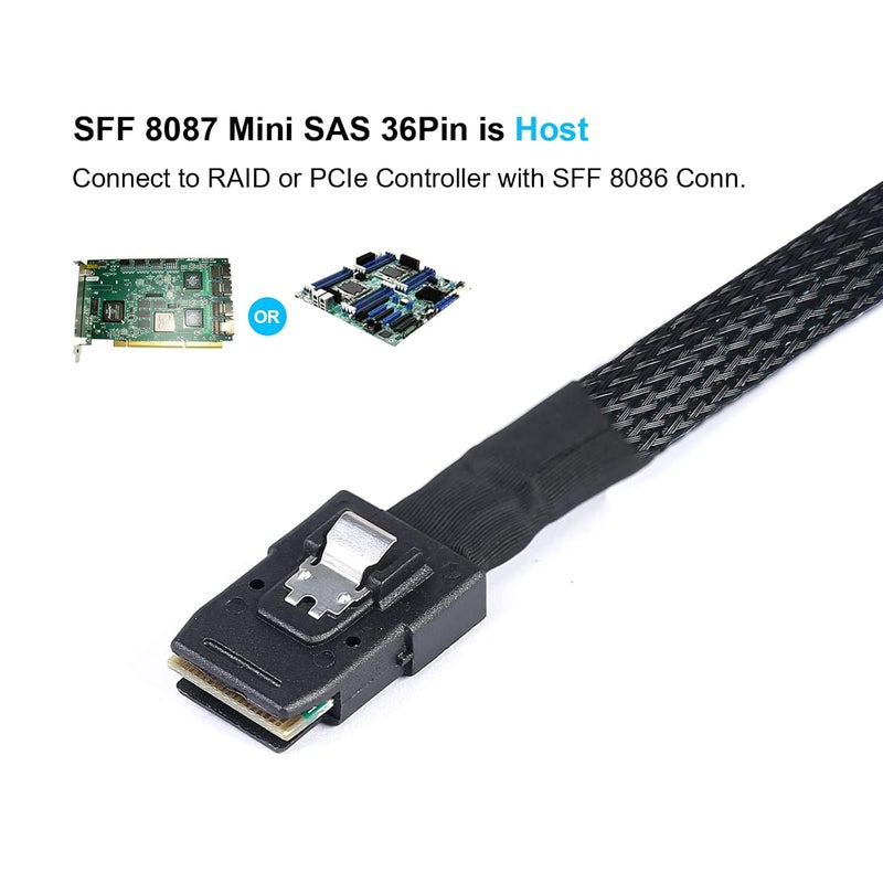 ADCAUDX كابل ميني SAS إلى SATA: 0.5 متر SFF-8087 إلى كابل تفريغ SATA للأمام SFF8087 وحدة تحكم SAS إلى القرص الصلب (1.6 قدم) - Image 3